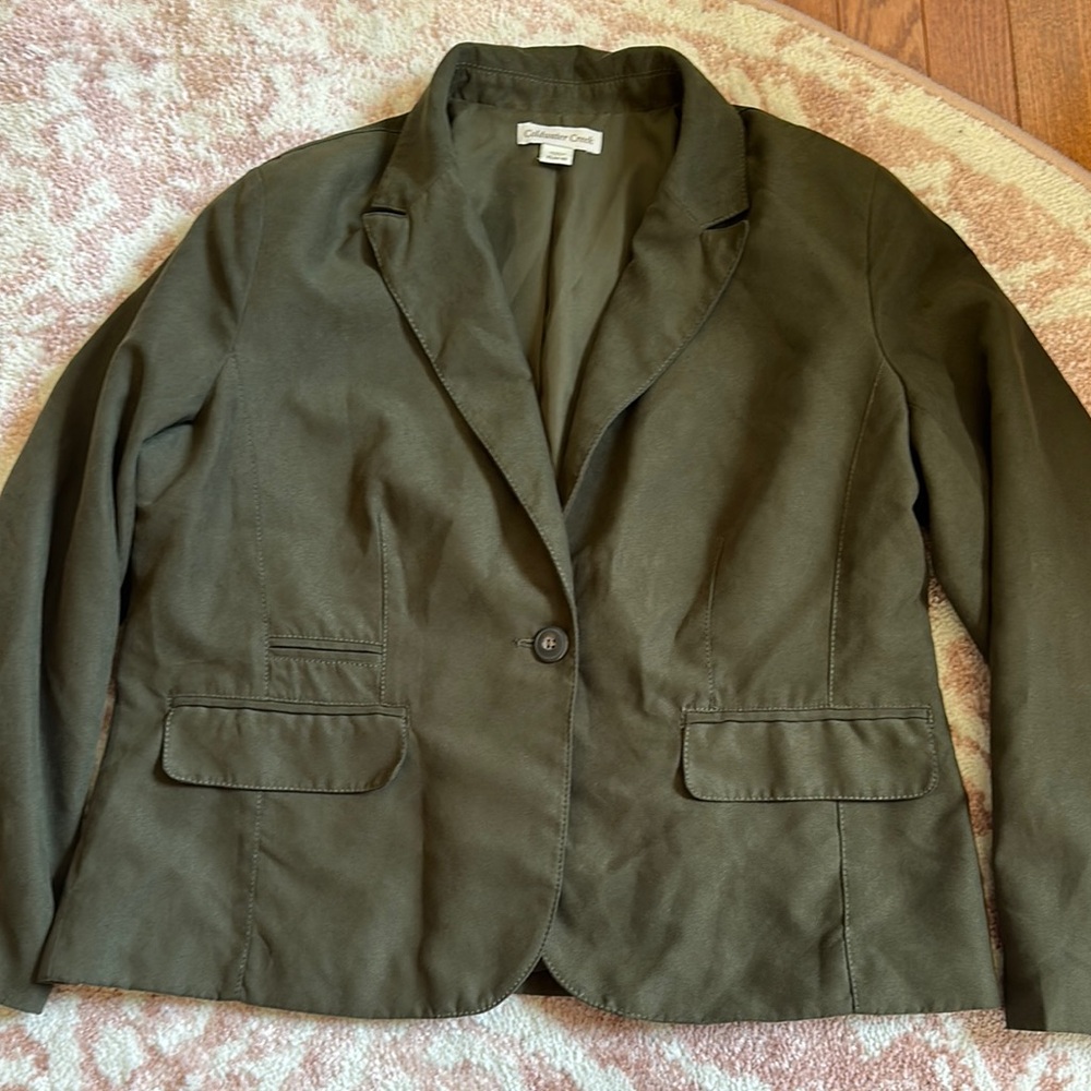 Coldwater Creek Olive Faux Suede Washable Blazer PL (14-16)